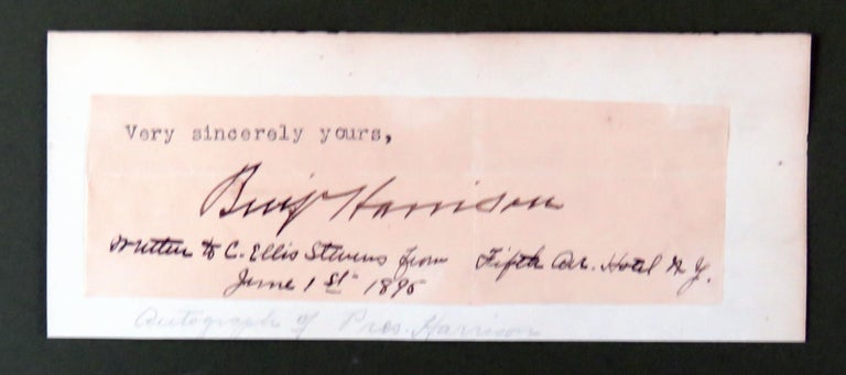 Item #1074 Clipped Signature With Provenance. Benjamin Harrison.