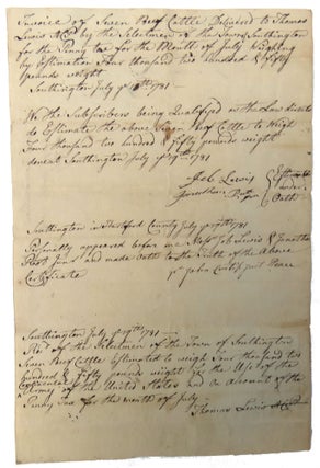 Item #1218 Manuscript Revolutionary War Sworn Statement; Reference Receipt for Seven Beef Cattle...