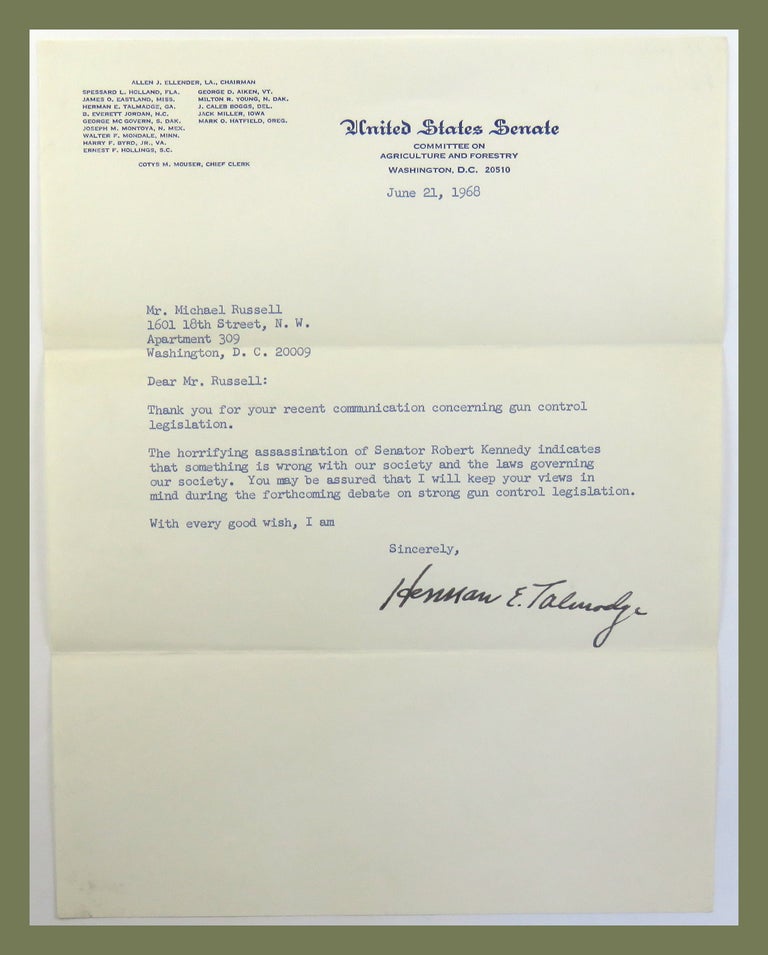 Item #224 Typed Letter Signed. Herman E. Talmadge.