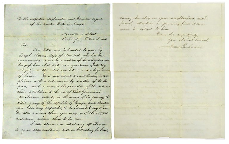 Item #2422 Manuscript Letter of Introduction; Signed As U. S. Secretary of State. James Buchanan.