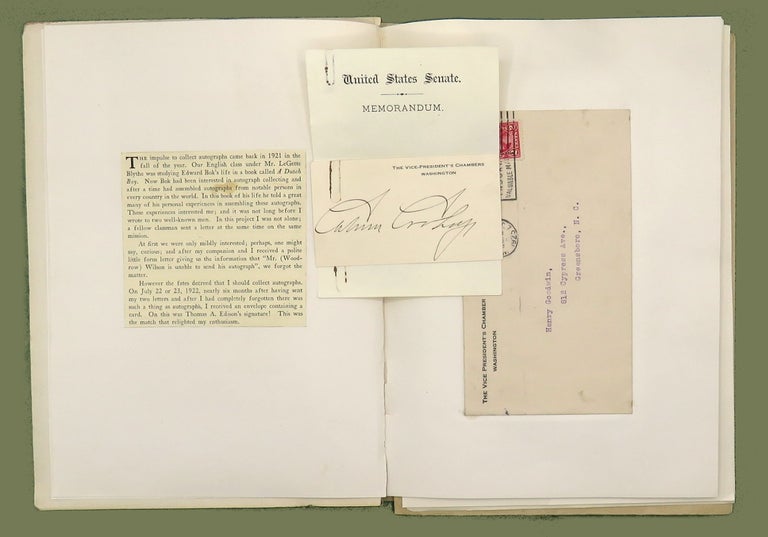 Item #2423 Autograph Book by Henry Goodwin; Fifteen (15+) Autographs and Ten (10+) Photos. Calvin Coolidge, et. al.