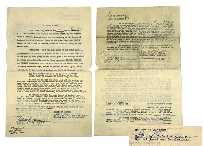 Item #2580 Quit-Claim Deed; Typed Land Grant, Early Signature As Commissioner. Harry Truman.