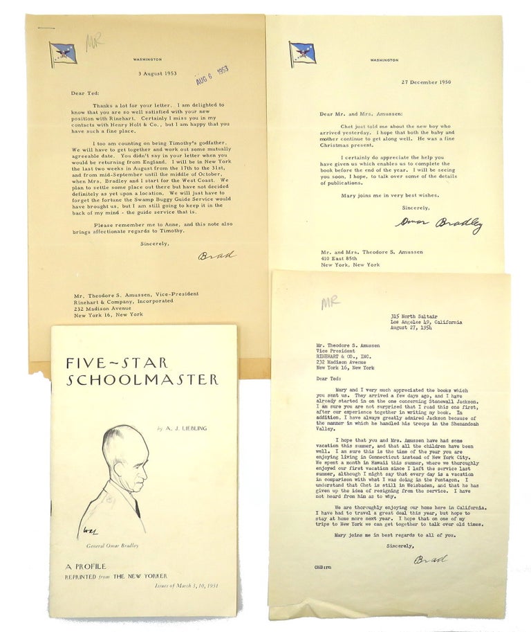 Item #2581 Three (3) Typed Letters Signed; TLS To His Book Editor. Omar Bradley.