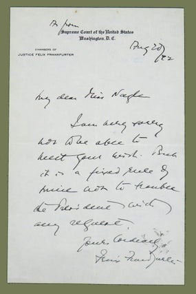 Item #2627 Autographed Letter Signed (ALS). Felix Frankfurter