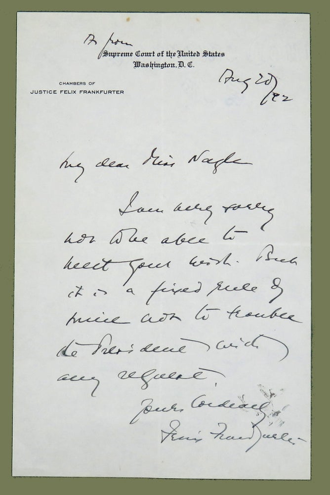 Item #2627 Autographed Letter Signed (ALS). Felix Frankfurter.