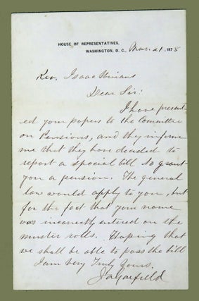 Item #2679 Autograph Letter Signed by Future President; Aid to Constituent. James A. Garfield