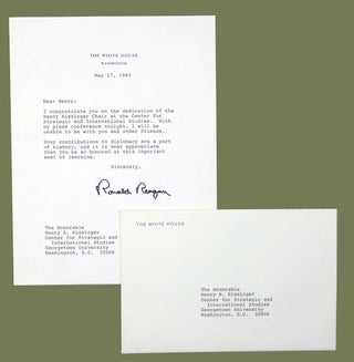 Typed Note Signed (TNS); Congratulations to Henry Kissinger. Ronald Reagan.