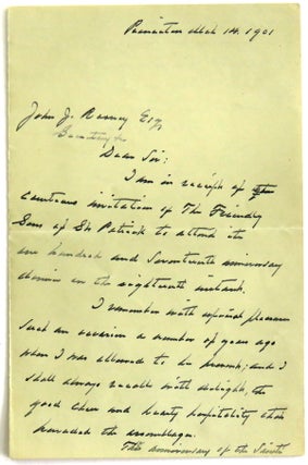 Autographed Letter Signed. Grover Cleveland.