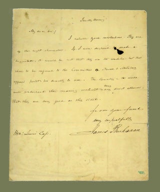 Autograph Letter Signed (ALS) As President; To His Secretary of State "Hon: Lewis Cass" Regarding. James Buchanan.