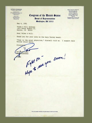 Item #3099 Typed Letter Signed (TLS). Pat Schroeder