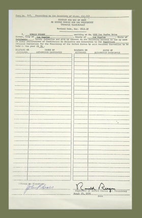 Item #3100 Printed Document Signed; Consent to Use of His Name in 1976 Ohio Republican...