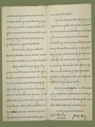 Item #3109 Autograph Letter Signed (ALS); Acknowledging His Tenure at the Smithsonian. Joseph Henry