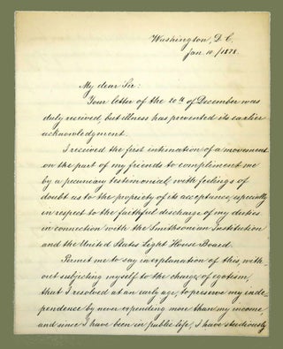 Autograph Letter Signed (ALS); Acknowledging His Tenure at the Smithsonian