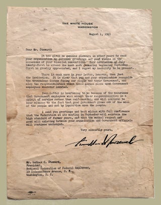 Typed Letter Signed [TLS. Franklin Delano Roosevelt.