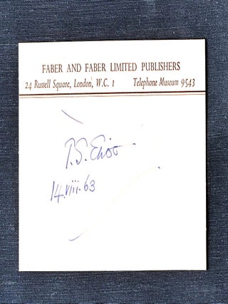 Item #3360 Autograph Publishers Card. T. S. Eliot