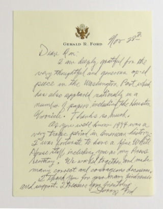 Holographic Letter Signed. Gerald Ford.